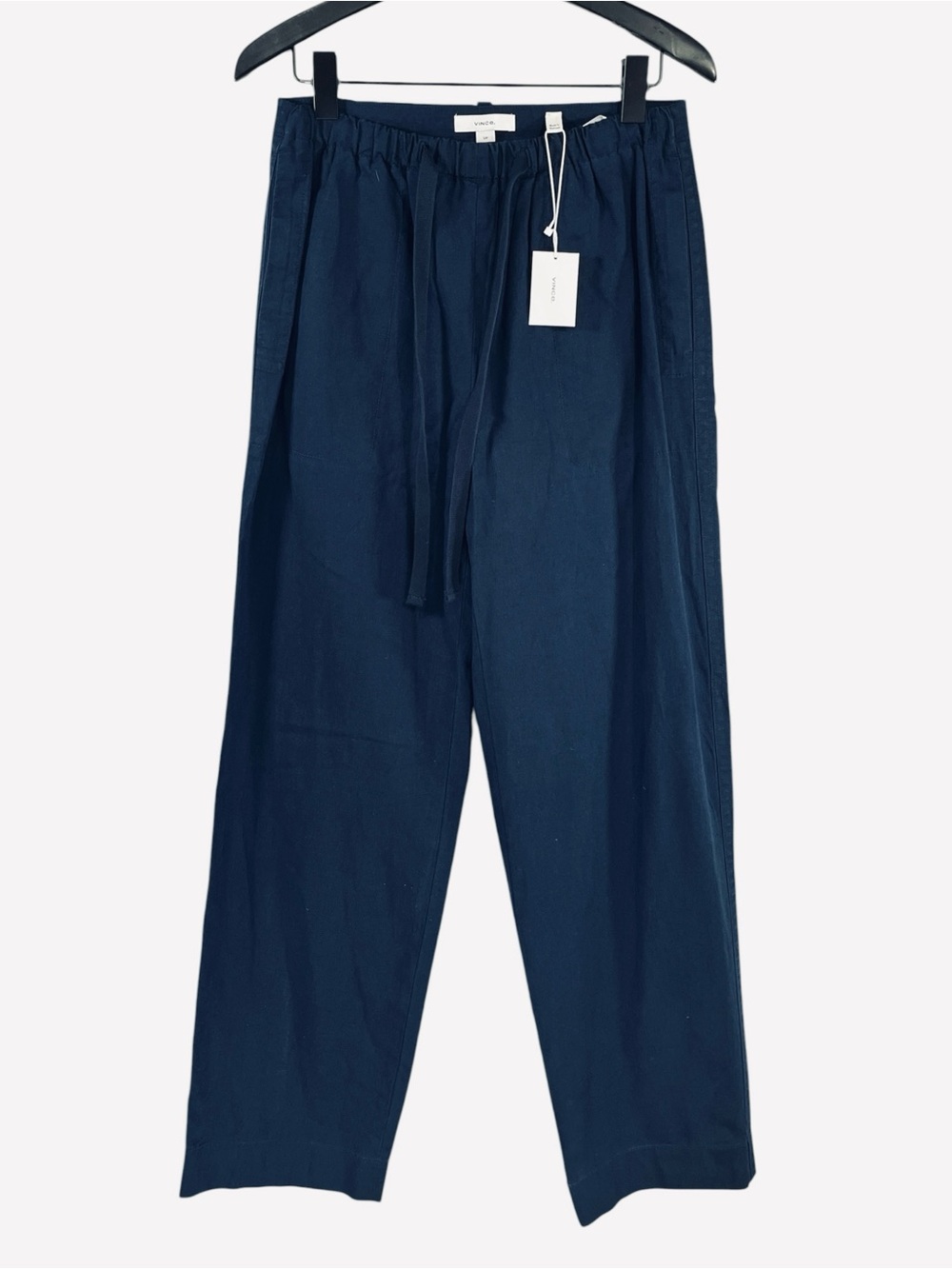 NWT Vince Tie Front Pull On Pants in Navy Size Small Hemp/Cotton Blend - Picture 4 of 10